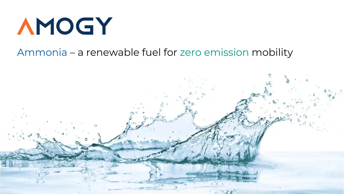 Amogy;; a startup enabling tractors and ships to run on carbon-free fuel;; just raised $46 million using this pitch deck · slide 1