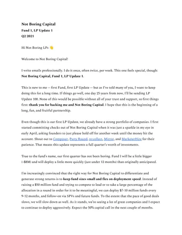 Not Boring Capital Fund I Update I Q2 2021 Newsletter