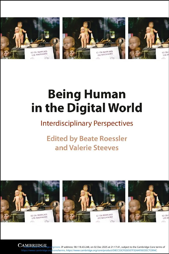 The slide features a repeating image of dolls with some faces pixelated or highlighted, likely representing themes of privacy or digital identity.