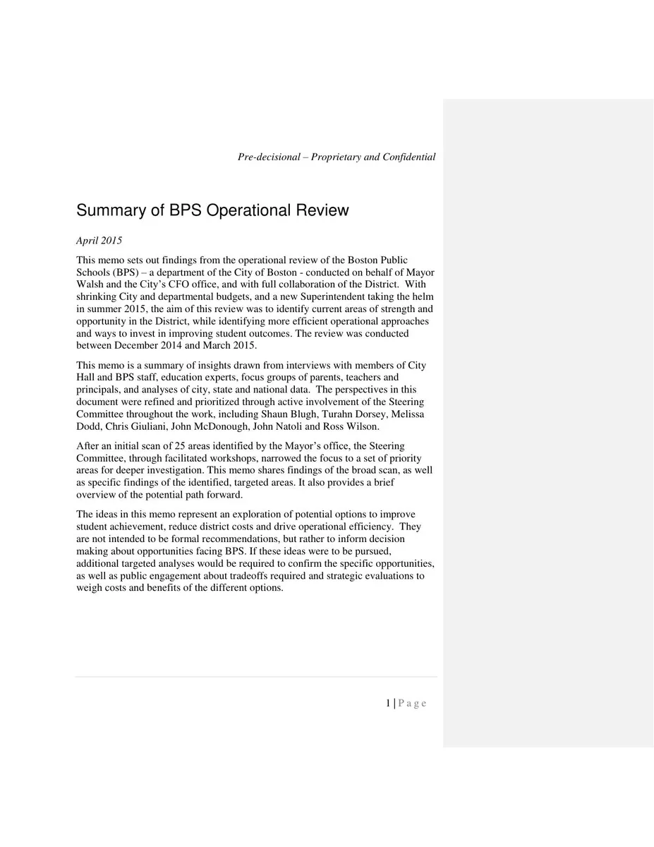 The document is marked as Pre-decisional - Proprietary and Confidential.