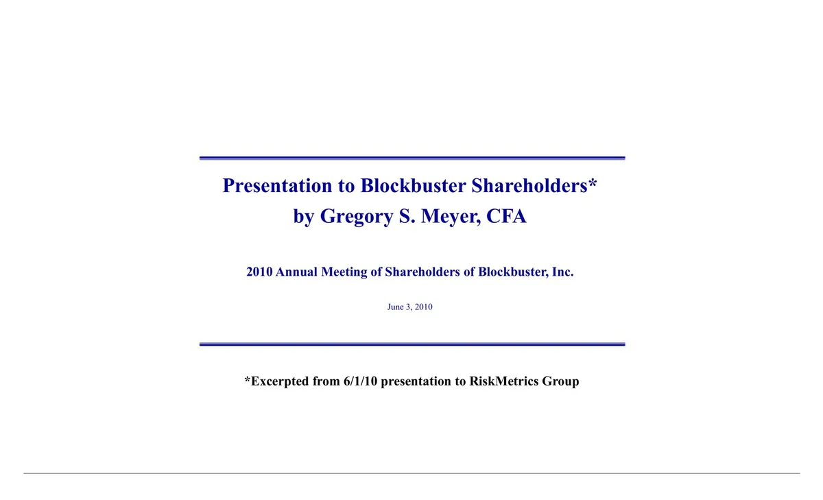 The presentation is an excerpt from a 6/1/10 presentation to RiskMetrics Group.