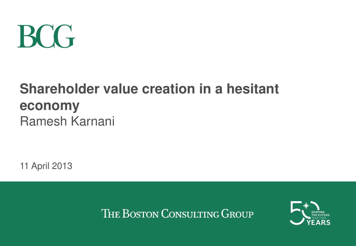 BCG Shareholder Creation in a Hesitant Economy · slide 1