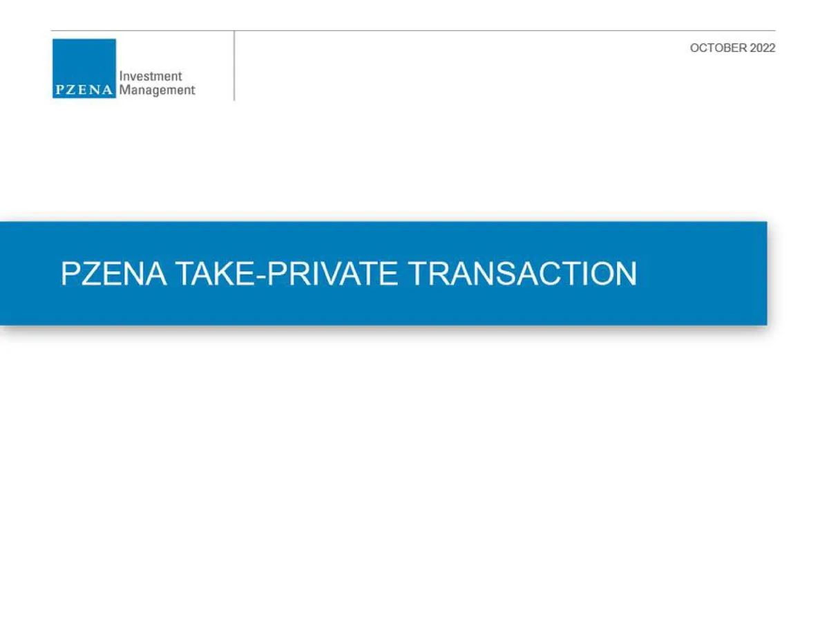 Pzena Investment Management | Mergers and Acquisitions Presentation Deck | 23 slides · slide 1