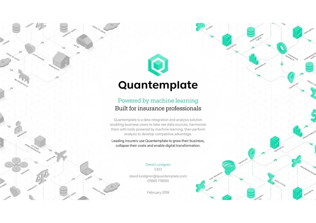 The background features an isometric data flow diagram illustrating the transformation of raw data into insights.