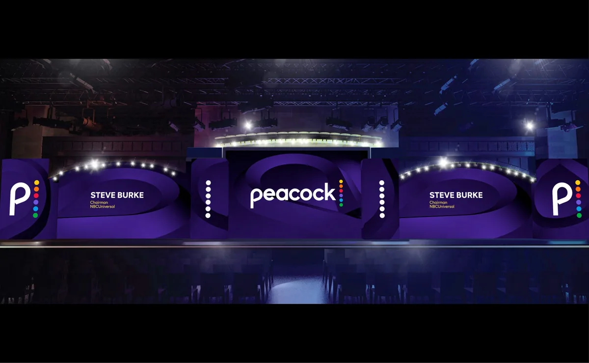 This is a visual rendering of a physical stage setup for a conference presentation.