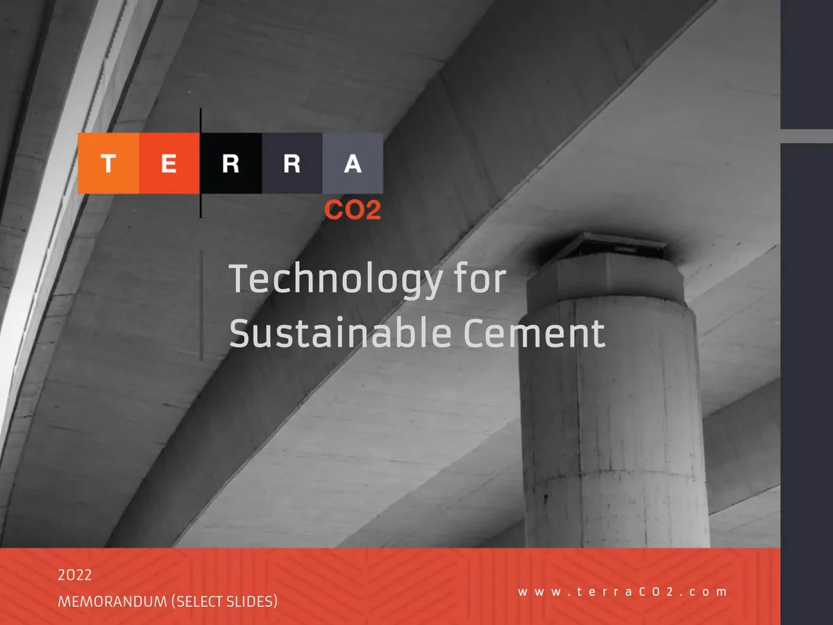 The slide features the company logo and a background image of concrete infrastructure.