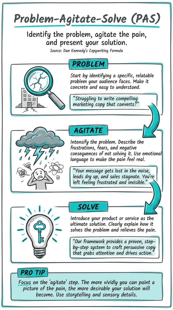 Problem-Agitate-Solve (PAS) pattern illustration