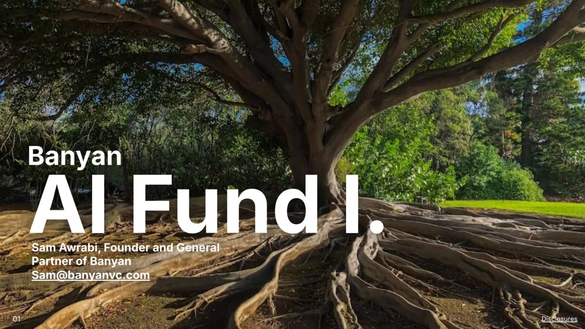 The slide uses a banyan tree as a visual metaphor for the fund's name.