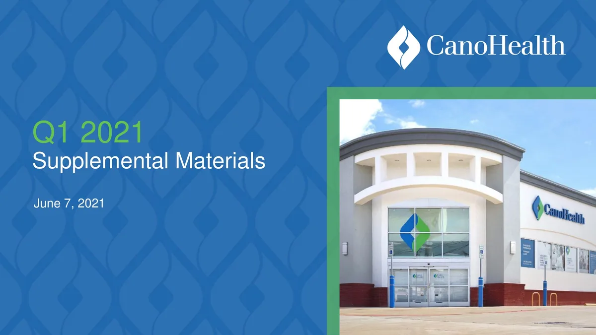 Cano Health | Results Presentation Deck | 14 slides · slide 1