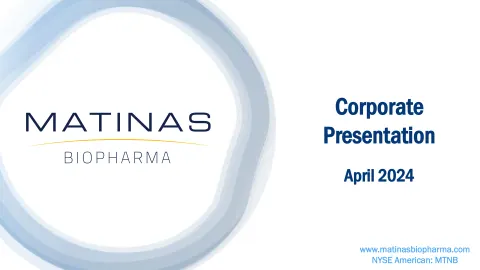Matinas BioPharma | Investor Presentation Deck | 29 slides