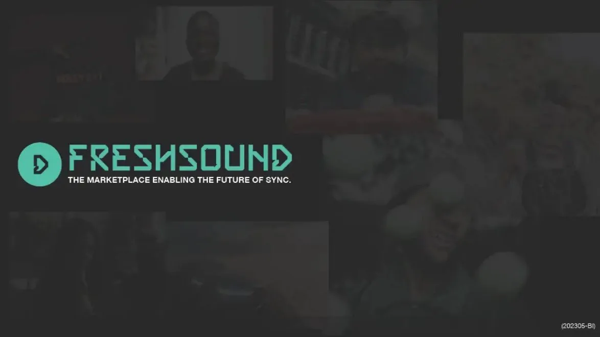 The slide uses a dark, moody aesthetic with overlaid imagery of people, likely creators or users.