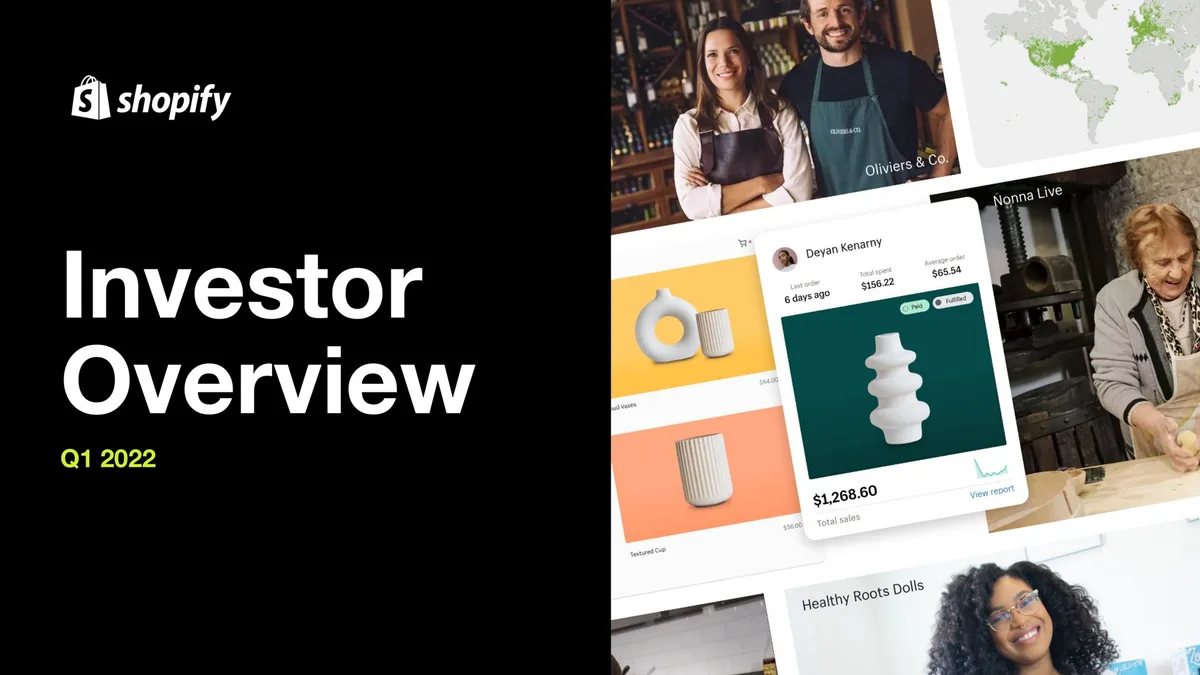 Features a collage of merchant photos, a world map, and a product dashboard screenshot.