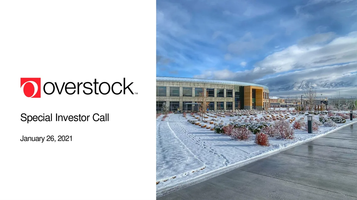 Overstock | Investor Event Presentation Deck | 5 slides · slide 1