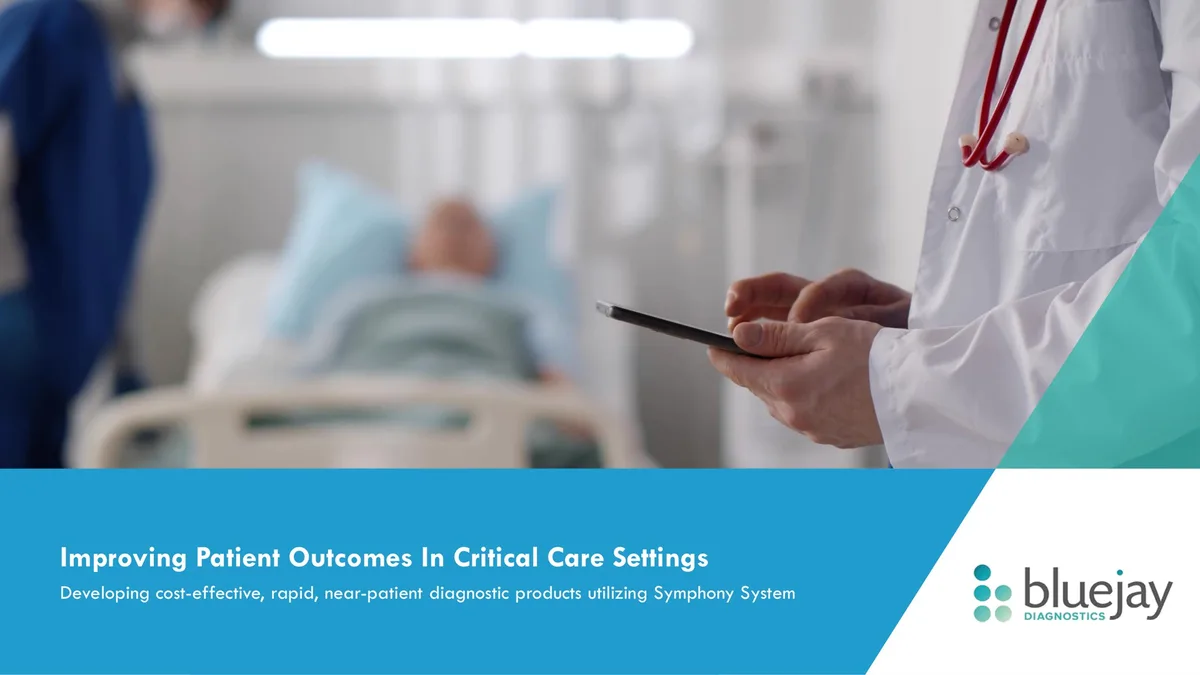 The slide features a high-quality stock photo of a clinician in a hospital setting, establishing the context of critical care.