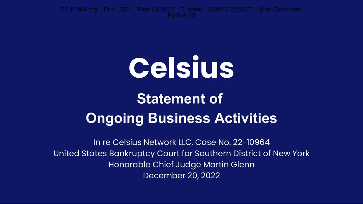 Celsius Network | Investor Presentation Deck | 9 slides · slide 1