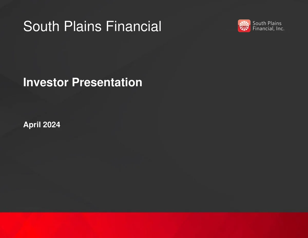 South Plains Financial | Investor Presentation Deck | 27 slides · slide 1