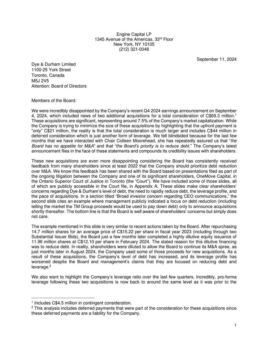 This is the first page of a formal shareholder letter.