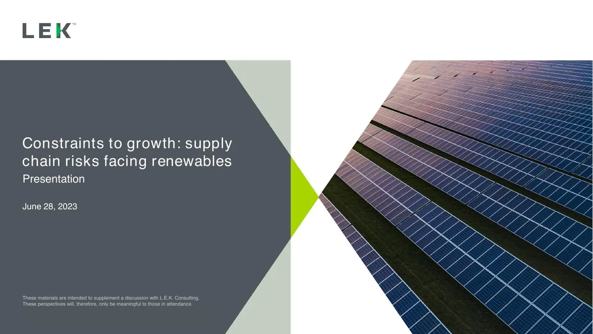 Constraints to growth: supply chain risks facing renewables Presentation · slide 1