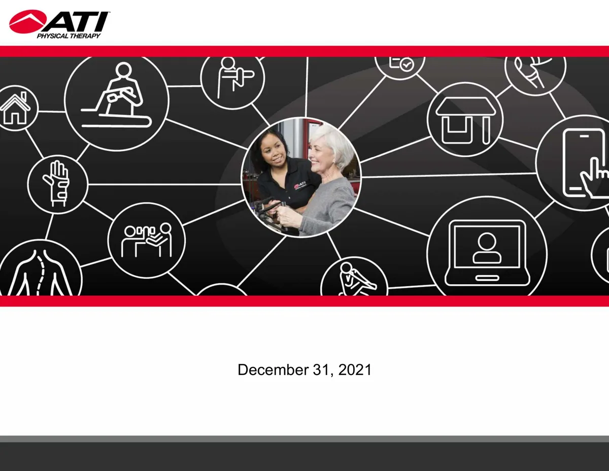 The slide uses a hub-and-spoke visual metaphor to represent the interconnected nature of their physical therapy services.