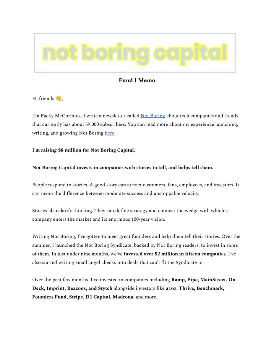 This is a text-heavy cover/introductory slide acting as a fund memo.