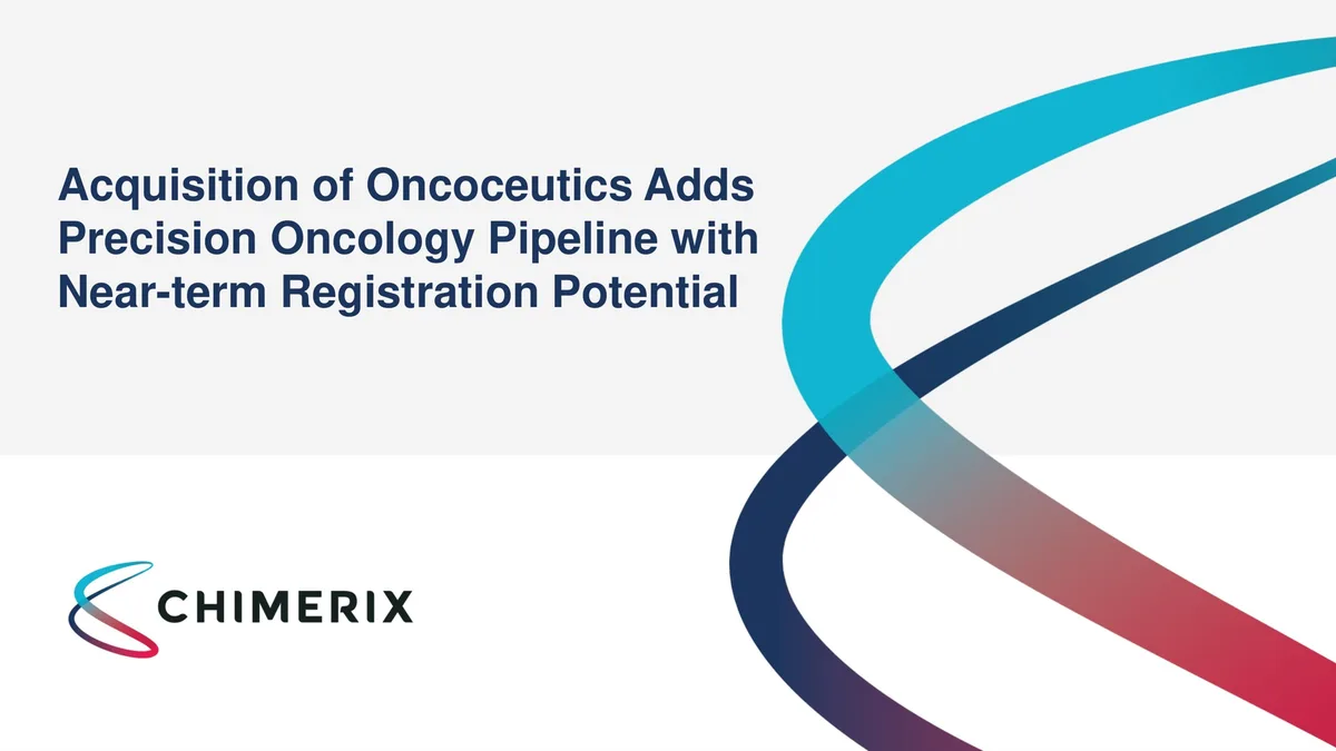 Chimerix | Mergers and Acquisitions Presentation Deck | 26 slides · slide 1