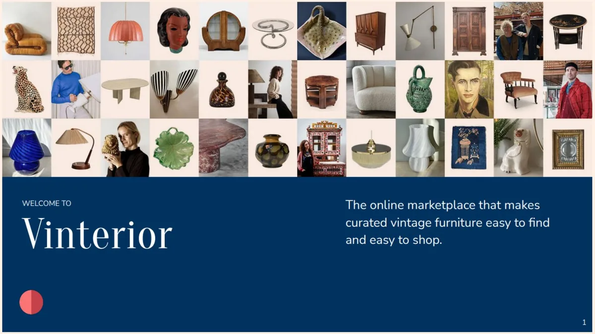 Secondhand furniture is set to become a $16 billion market. Check out the pitch deck vintage furniture startup Vinterior used to raise $11 million from investors. · slide 1
