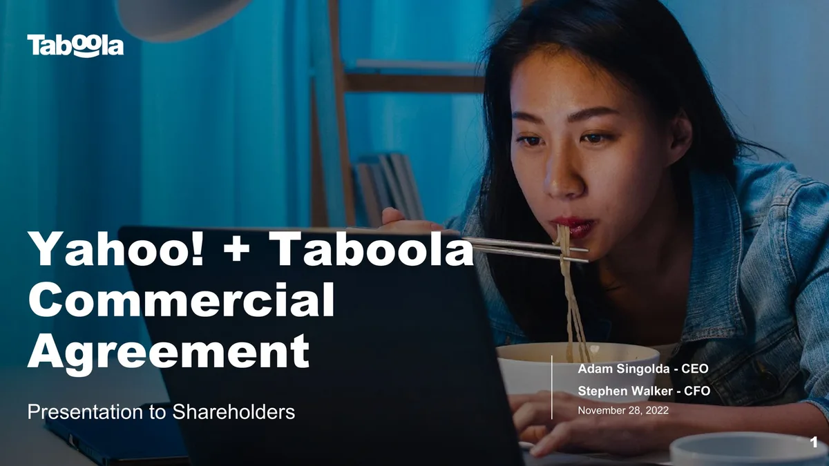 Taboola | Mergers and Acquisitions Presentation Deck | 13 slides · slide 1