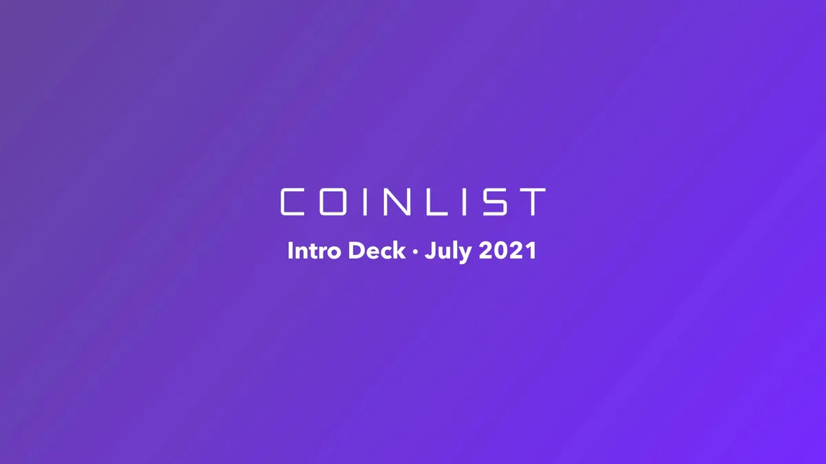 Pitch deck: CoinList raises $100 million for crypto trading · slide 1