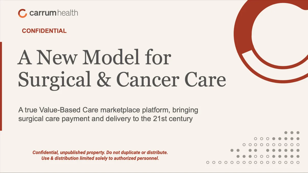 Carrum Health pitch deck for $45 million Series B: Surgeries, oncology · slide 1