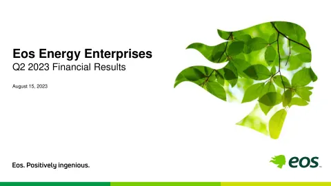 Eos Energy | Results Presentation Deck | 13 slides