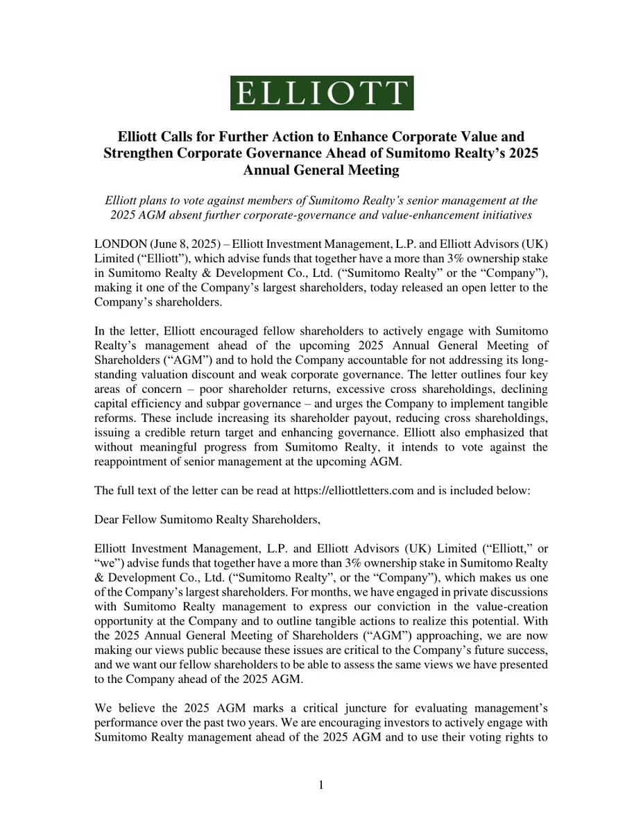 This is the first page of an activist investor open letter.