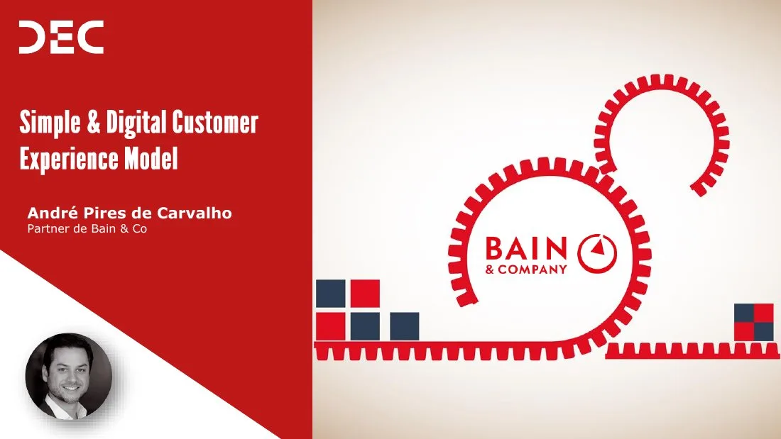 Includes Bain & Company branding and a headshot of the presenter.