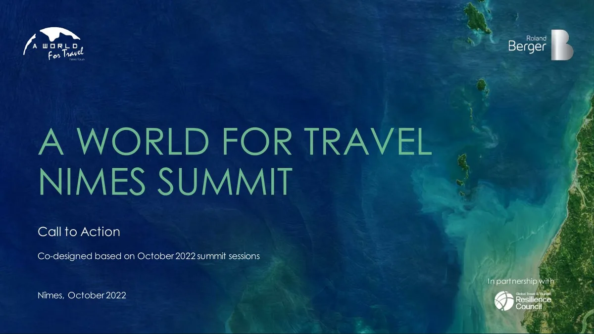 Includes logos for A World for Travel, Roland Berger, and Global Travel & Tourism Resilience Council.