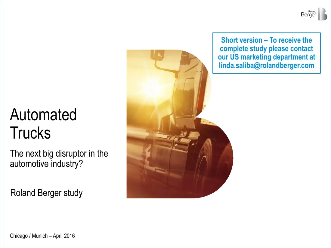 Automated Trucks The next big disruptor in the automotive industry? · slide 1