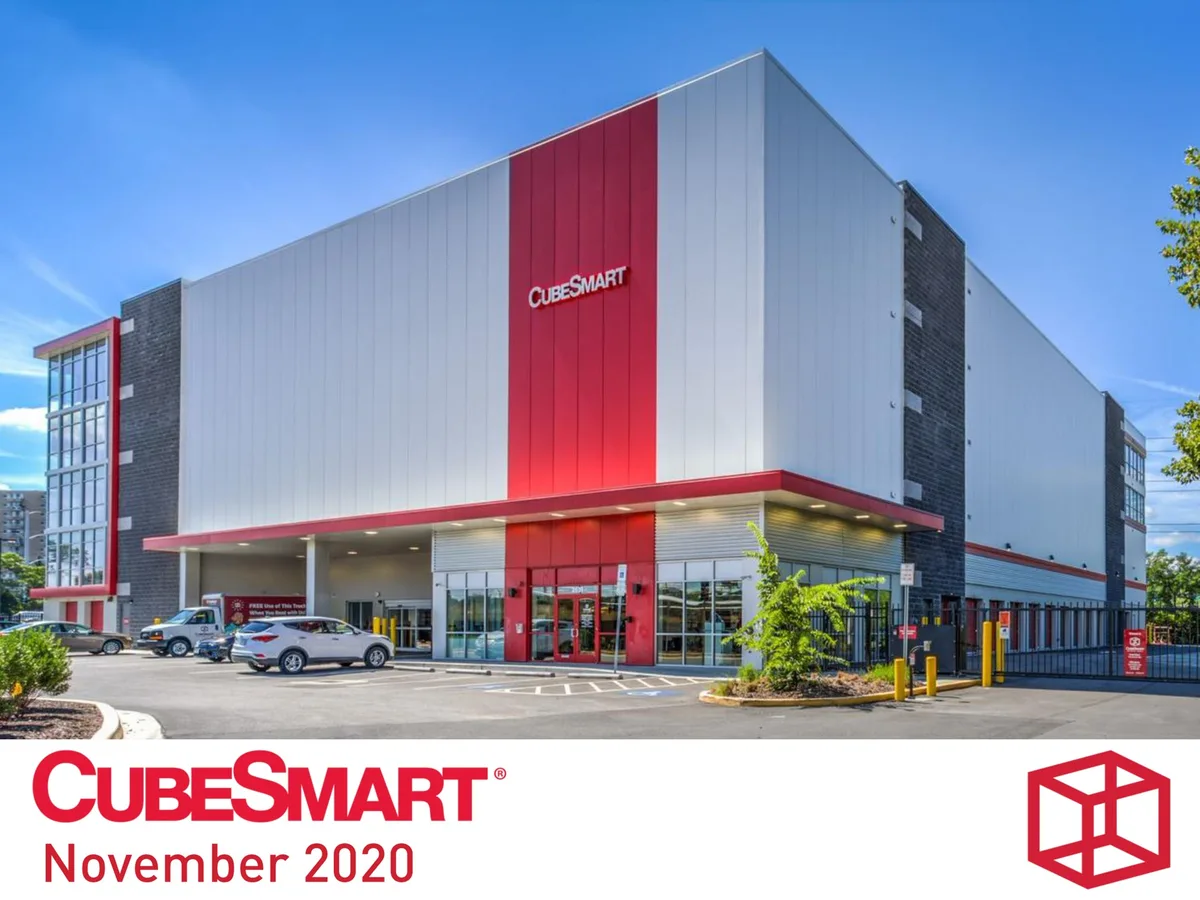 The slide features a photograph of a CubeSmart self-storage facility.