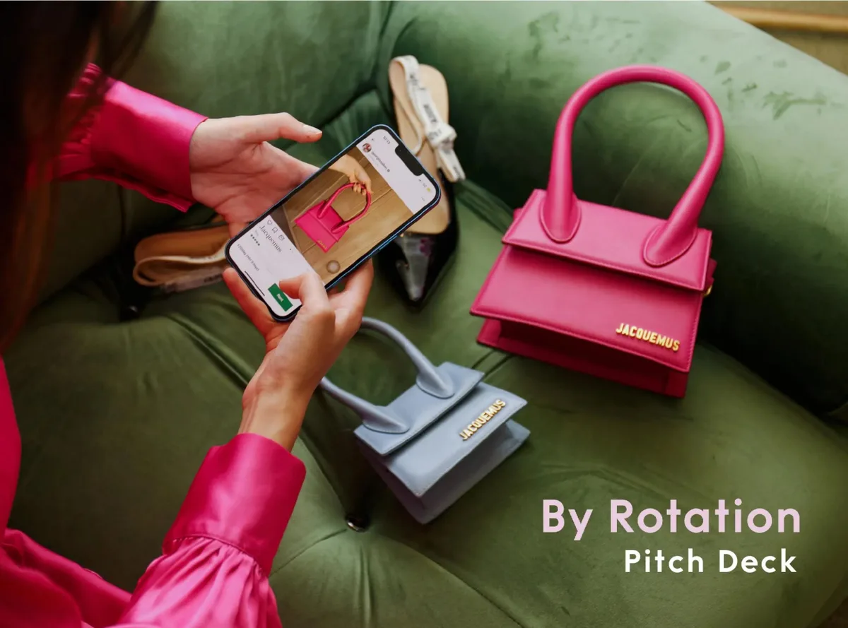 Check out the 13-slide pitch deck By Rotation;; a startup that dubs itself as the 'Instagram of fashion renting;;' used to raise $3 million · slide 1