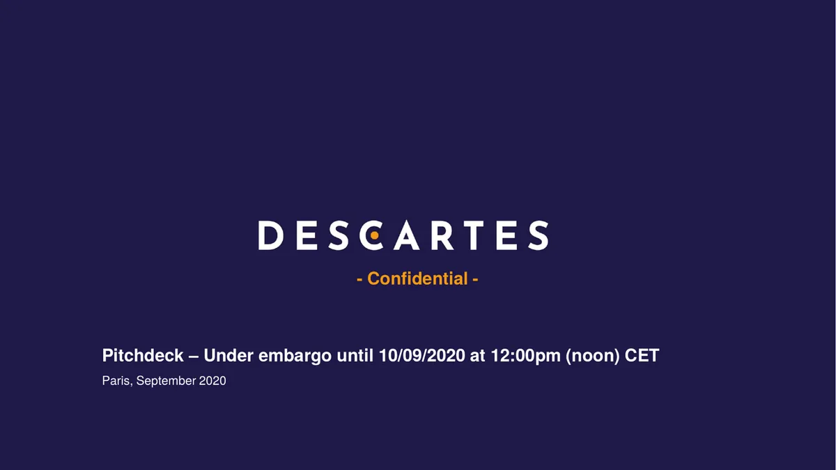 Pitch deck: Insurance startup Descartes raises $18.5 million · slide 1