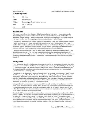Computing at Cornell and the Internet