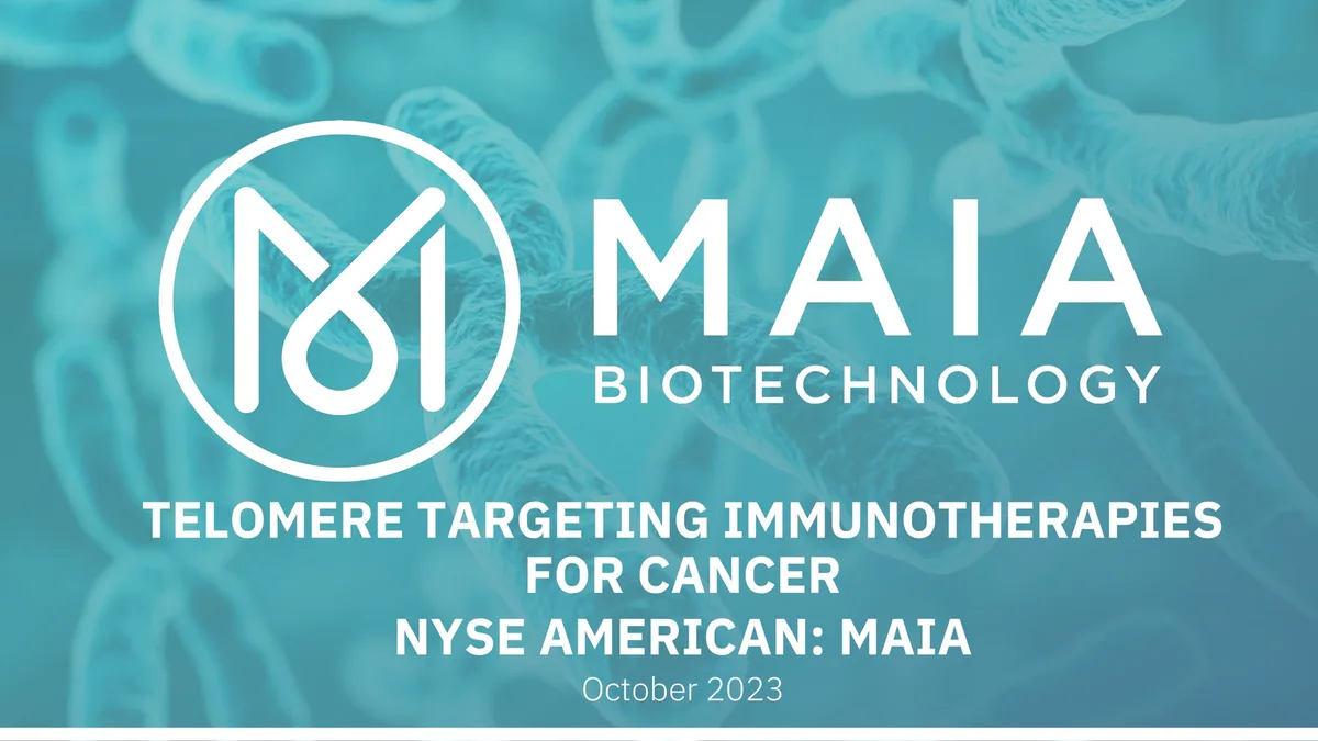 The background image depicts chromosomes, reinforcing the telomere-targeting focus.