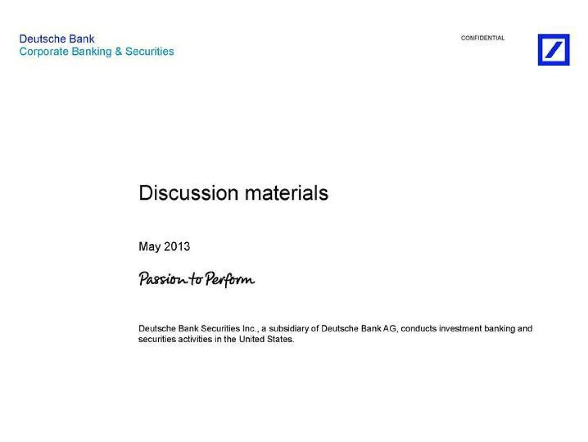 Deutsche Bank | Investment Banking Pitch Book | 6 slides · slide 1