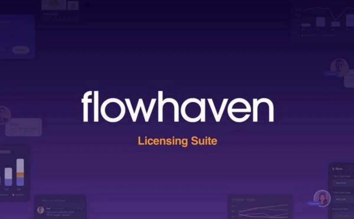 The background features blurred UI elements and charts, suggesting a software product.
