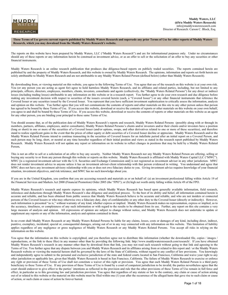 Standard legal disclaimer page for an investment research firm.