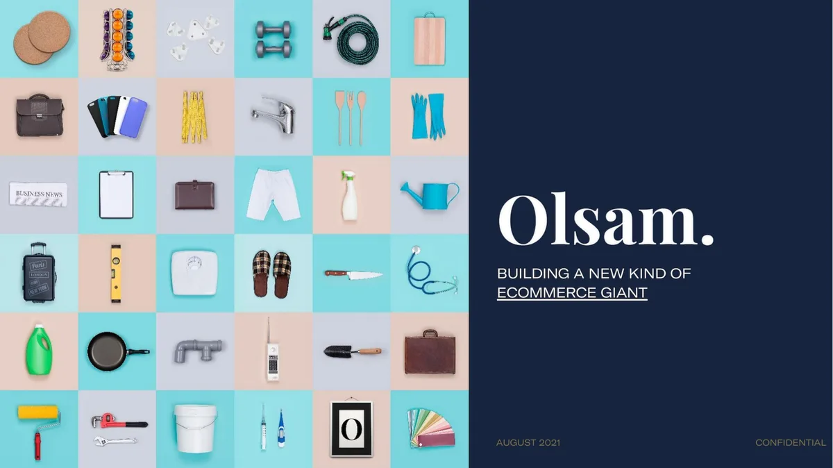 The slide uses a visual grid of diverse household items to represent the breadth of an ecommerce business.