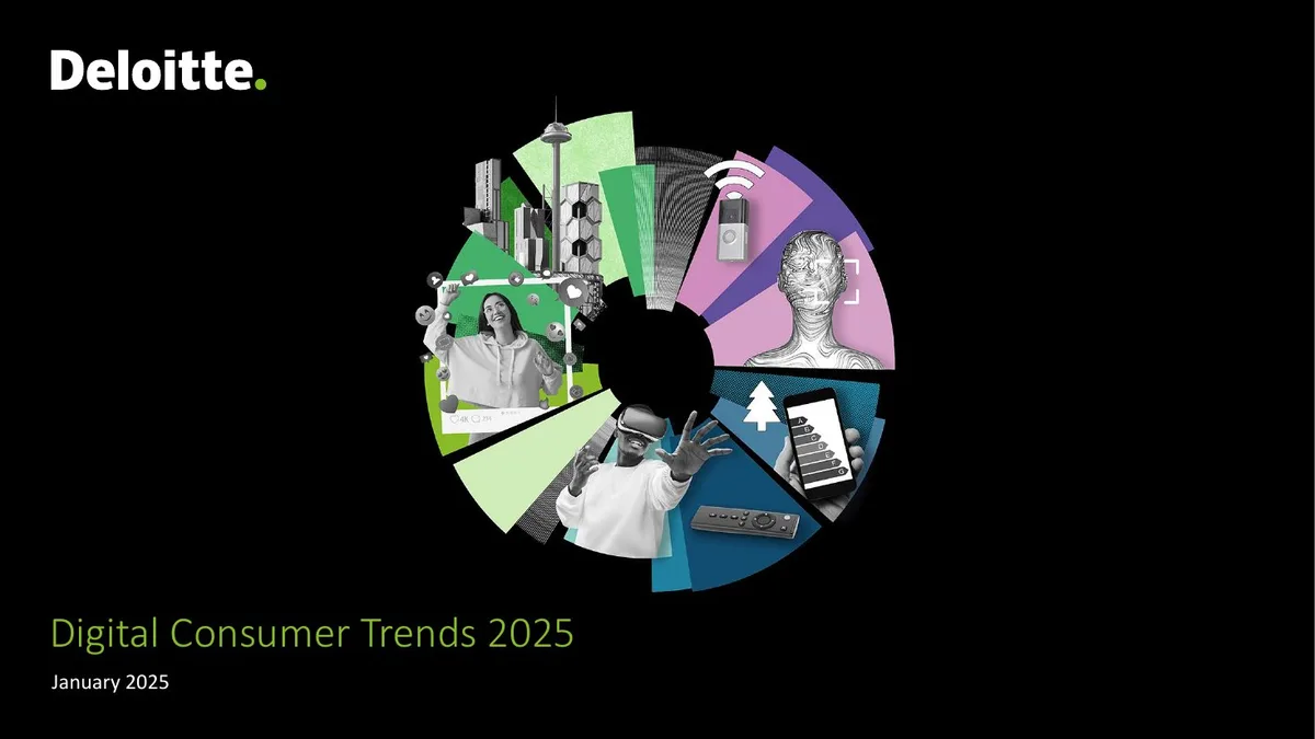 The slide uses a circular segmented graphic to represent various digital trends.