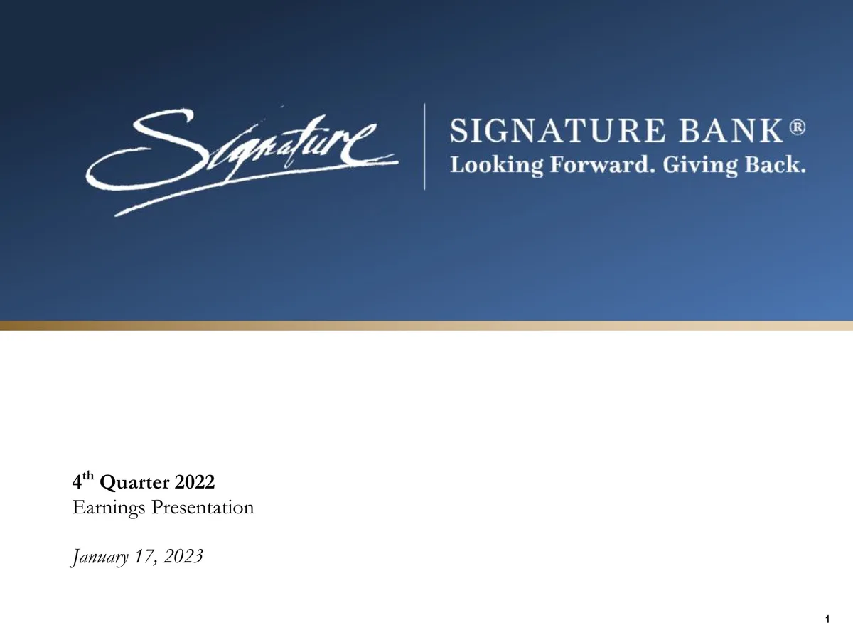 Signature Bank | Results Presentation Deck | 30 slides · slide 1