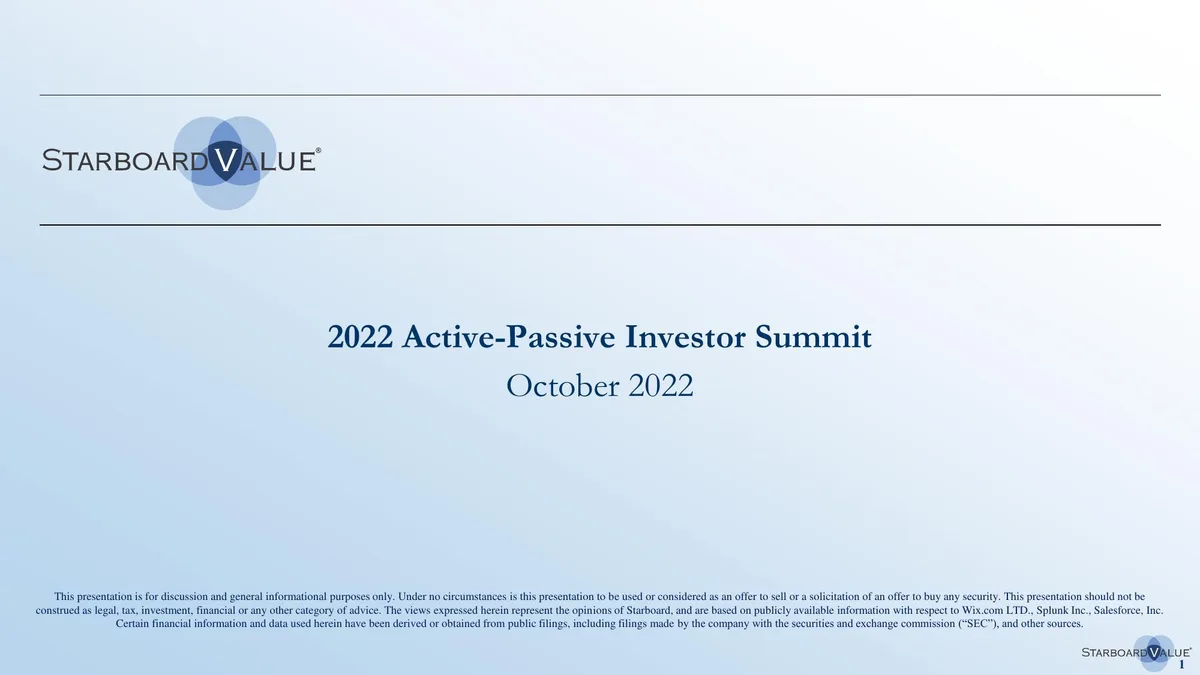 Starboard Value Wix Presentation October 2022 · slide 1