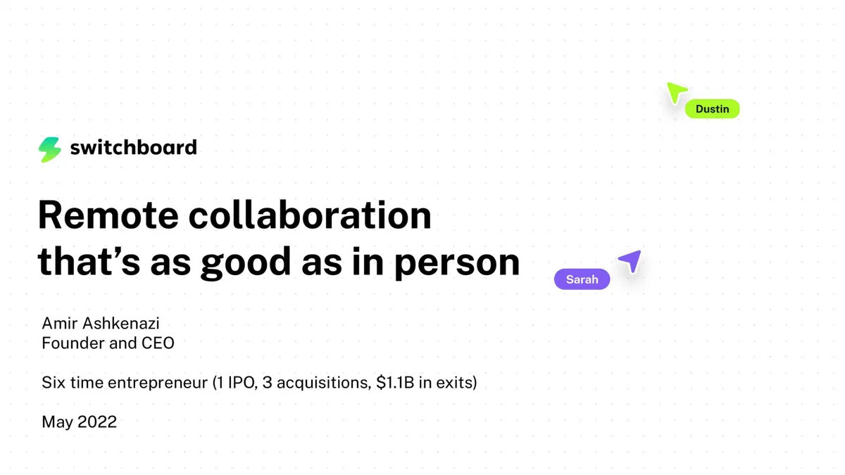 Includes cursor-like UI elements for Dustin and Sarah.