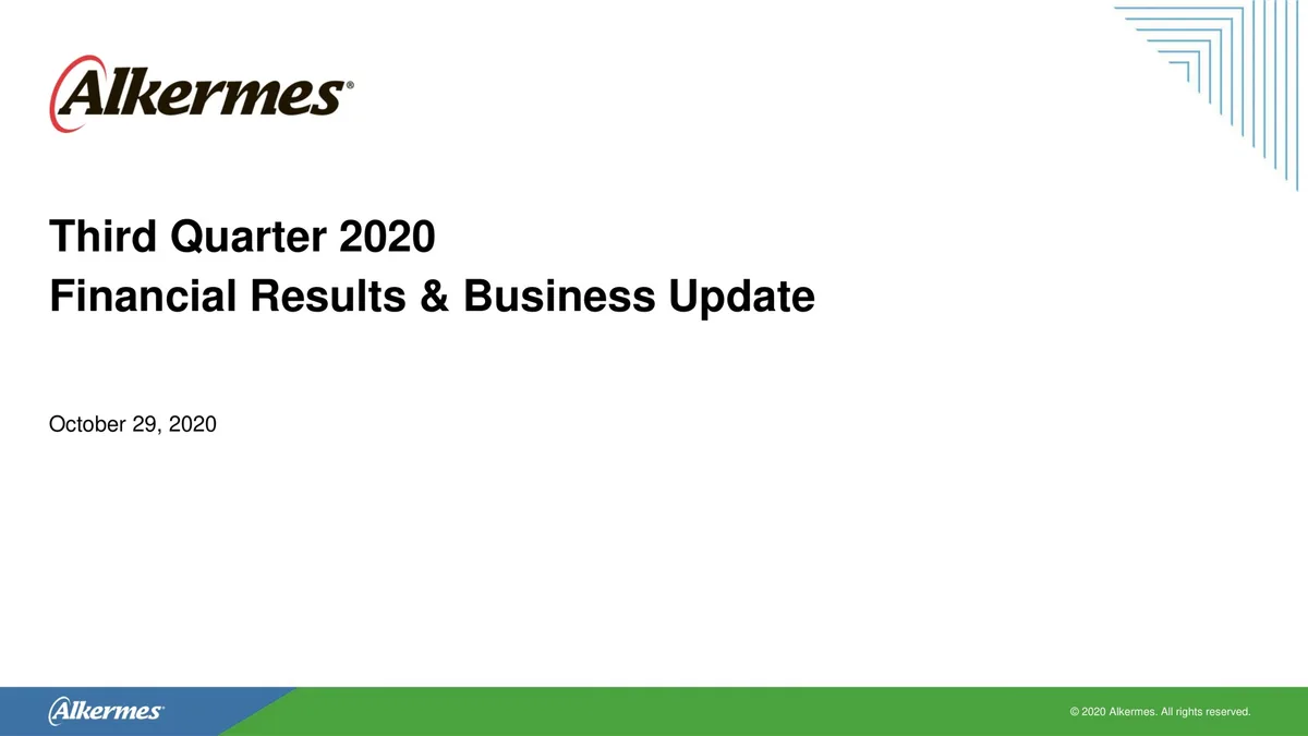 Alkermes | Results Presentation Deck | 12 slides · slide 1