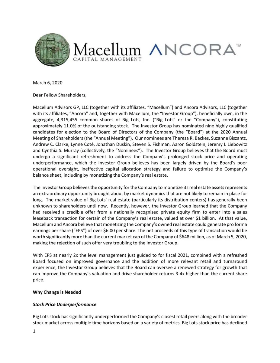 This is a formal shareholder letter/proxy solicitation document.