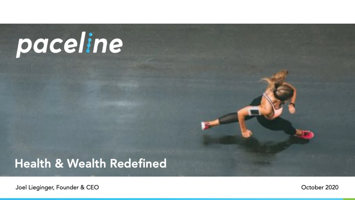 Read the 18-page pitch deck for health tracker startup Paceline · slide 1